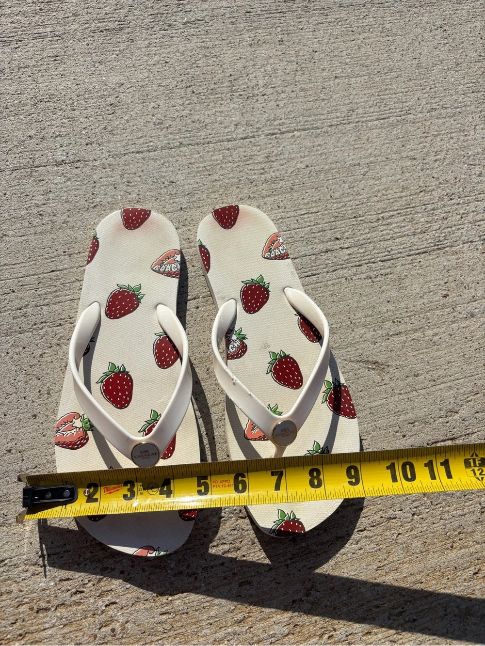 Coach Strawberry Print Cream Flip Flops